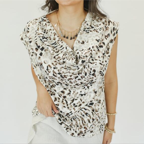 NWOT Entro Animal Print Cowl Neck Tank, Cream, Medium - Picture 2 of 8